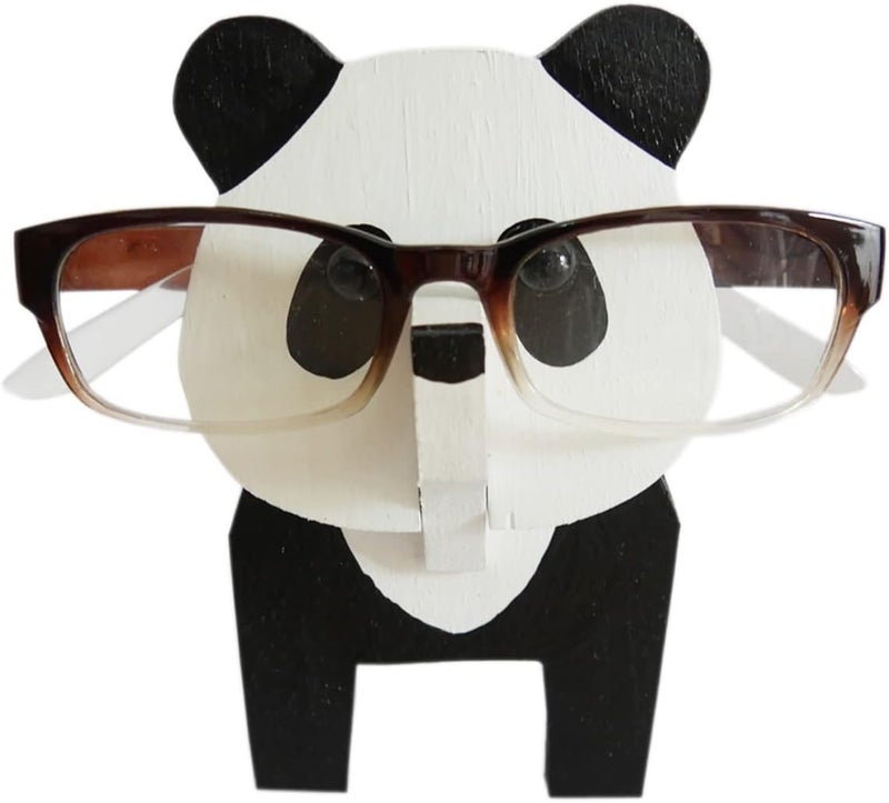 Red Dollar Handmade Wood Carved Animal Eyeglass Holder, Sunglasses Display Stand, Nightstand Home Office Desk Decor, Christmas Holiday New Year Business Gift for Men Women Adults (Panda) - Image 1